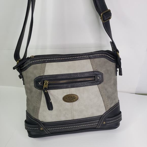 B.O.C. Born Concepts Gray and Black Vinyl Tote Shoulder Handbag Purse Medium - Picture 2 of 11